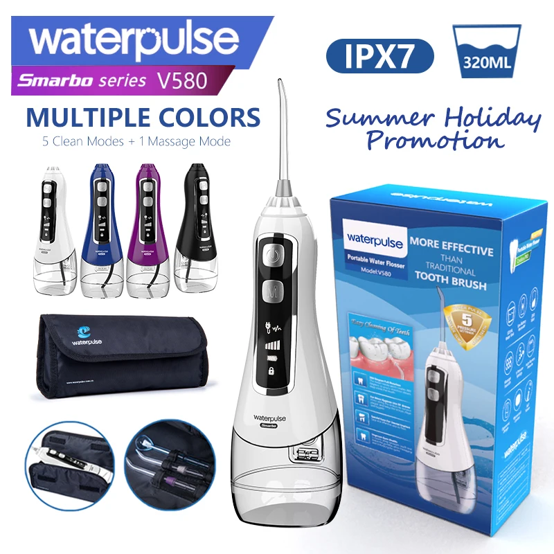 Waterpulse smarbo V580 5 режимов 320 мл перезаряжаемые портативный ирригатор беспроводной Стоматологический Ирригатор для полости рта струи воды зубная