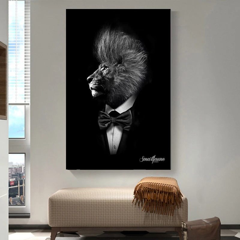 
Cheap Black Classic Lion Wall Art Posters Prints Animal Gentleman Lion Canvas Painting Picture for Living Room Home decoration 