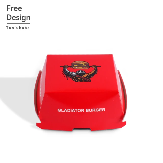 Custom Logo Wholesale Colorful Crazy French Fries Fast Food Grade Takeaway Hamburger Burger Box Packaging