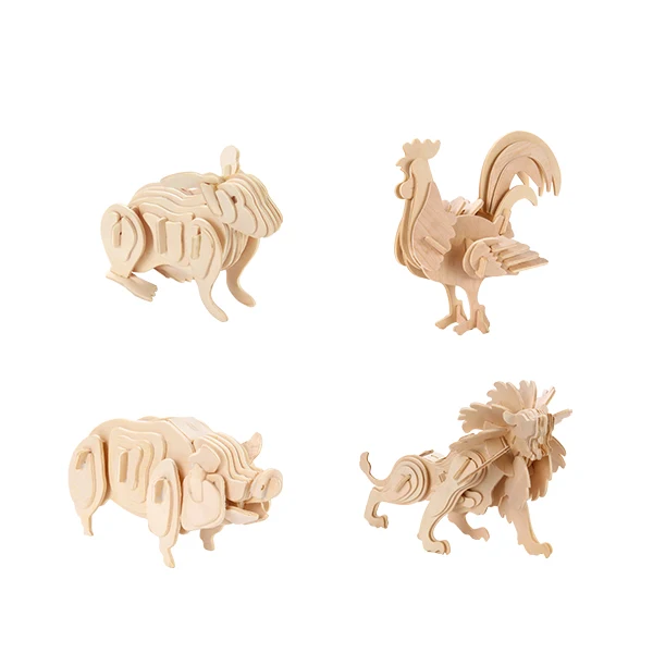 wooden 3d puzzle rat DIY assembling toy wood construction kit mouse animal puzzle 3D wooden Puzzle for Promotion Craft Kit