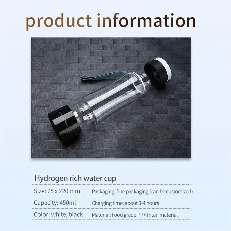 New Design Factory Portable Straw Type Hydrogen Water Bottle 450ml Multifunctional Hydrogen Water Bottle