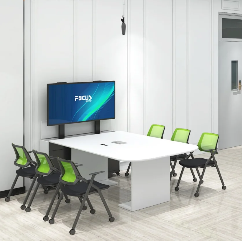 School suppliers smart classroom furniture interactive student table with 55 inch hidden lifting monitor for group discussion