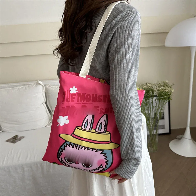 Wholesale high-quality labu multifunctional canvas bag capacity student shoulder bag for class shopping zipper mom bag