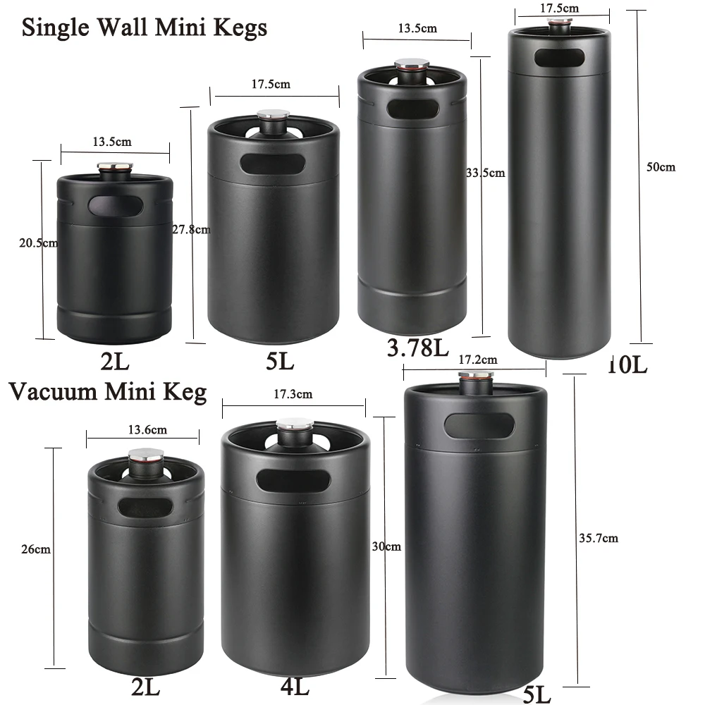2l/4l/5l Stainless Steel Home Keg With No Scratch Matte Black Powder Coated Double Wall Vaccum To Keeping Fresh For Homebrew