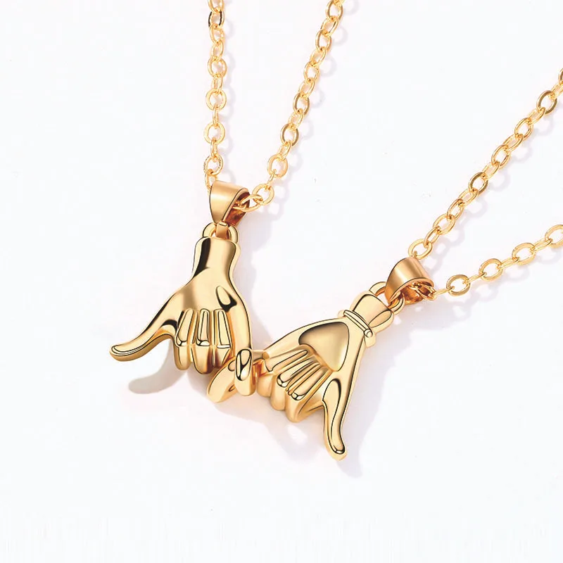 Hold Hand Couple Necklace  Promise Pull Hook Hand Pendant Chain Necklace for Best Friend Couples Party Birthday Gifts CI96