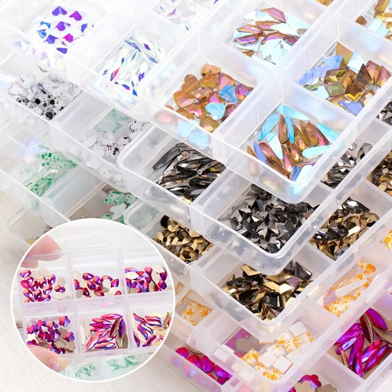 6 Сетка blingbox Стразы для ногтей нанесения с помощью клея камень набор все в форме Гибридный маникюр Kawaii браслеты подвесками Сделай Сам японский нейл-арта