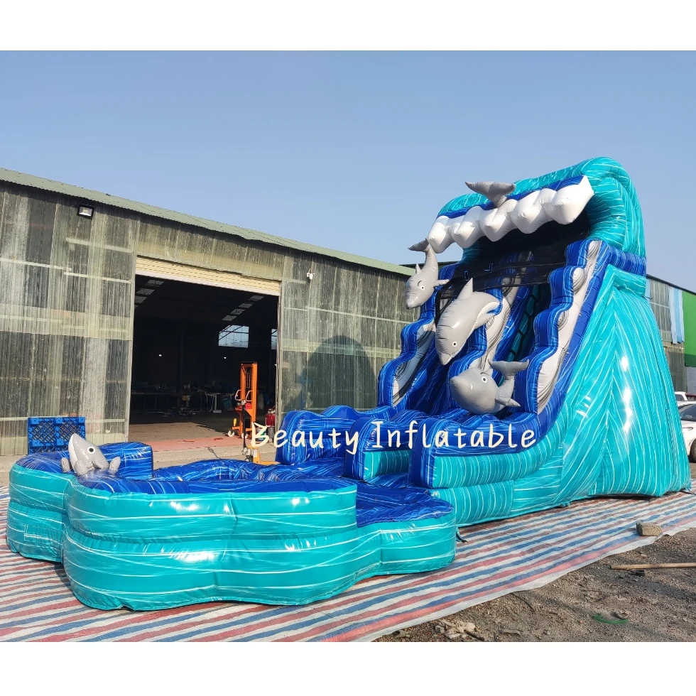 new design dolphin waterslide inflatable water slide with pool for sale