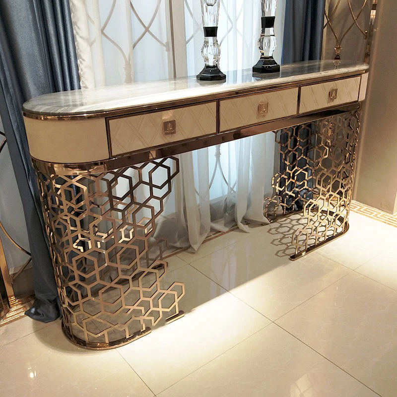 Italian Luxury hallway table enter gold leg longhi marble console table