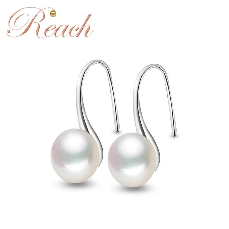 R.Gem. Wholesale S925 Silver Pendant 7-8mm Size Natural Fresh Water Pearl Dangle Earrings
