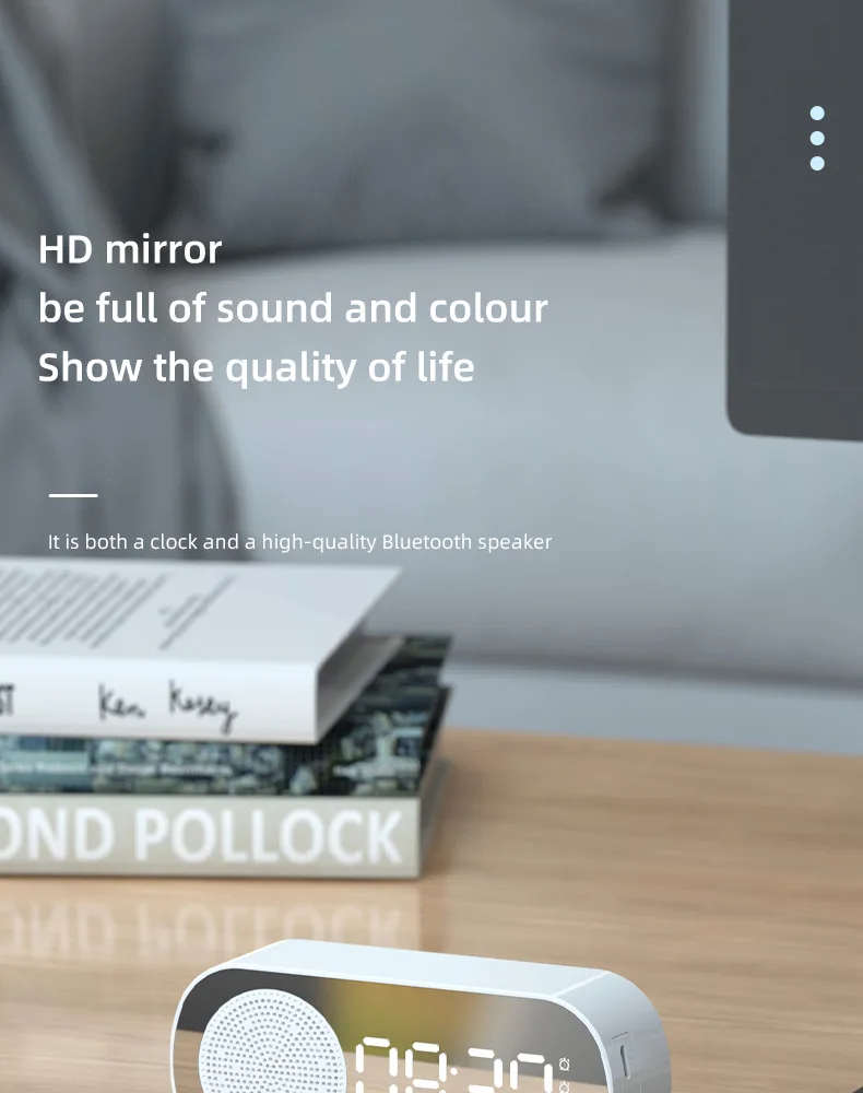 2022 New Product Alarm Clock With Mirror Digital Clock USB Charging Mini Portable Bluetooth Speaker