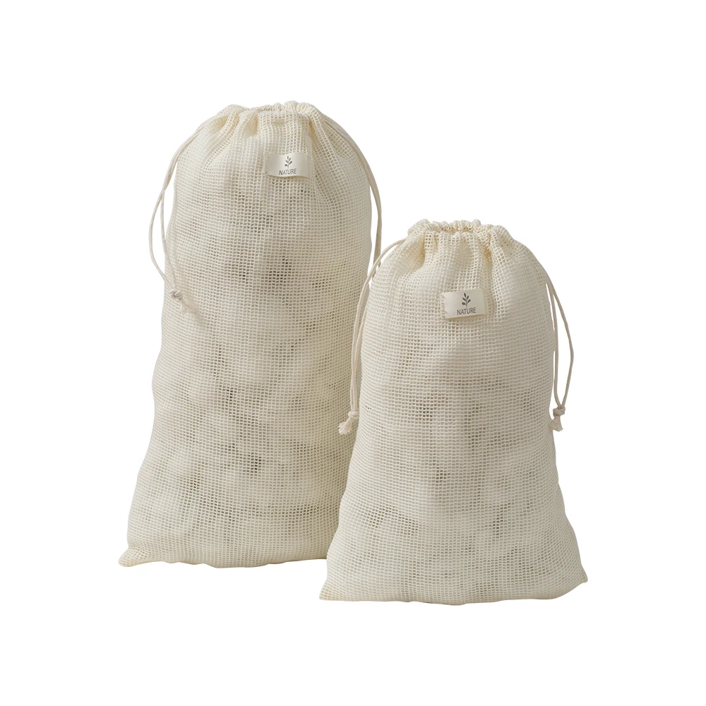 small cotton organic drawstring bags mesh grocery storage shopping bag