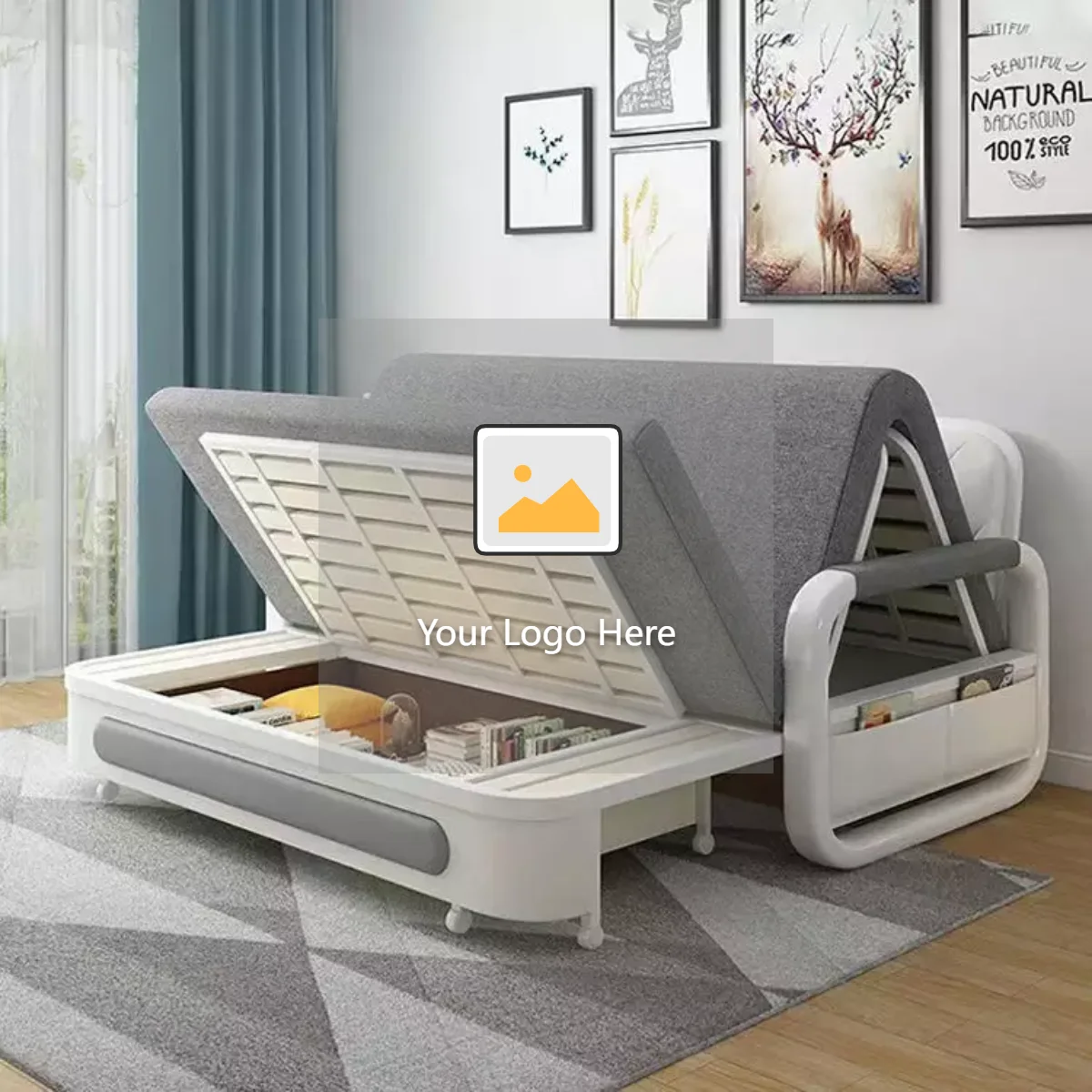 Apartment Furniture Metal Frame Foldable Sofa Cum Bed Storage Modern Folding Sofa Bed