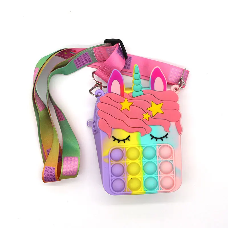 unicorn funny press bubble kids hand bags colorful handbags for little girls