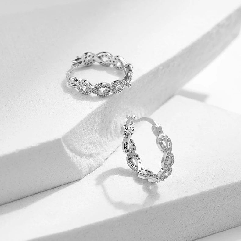Daidan Zirconia Earrings Jewelry Earrings 925 Sterling Silver Mobius Hoop Huggie Pave Hoop Infinity Earrings