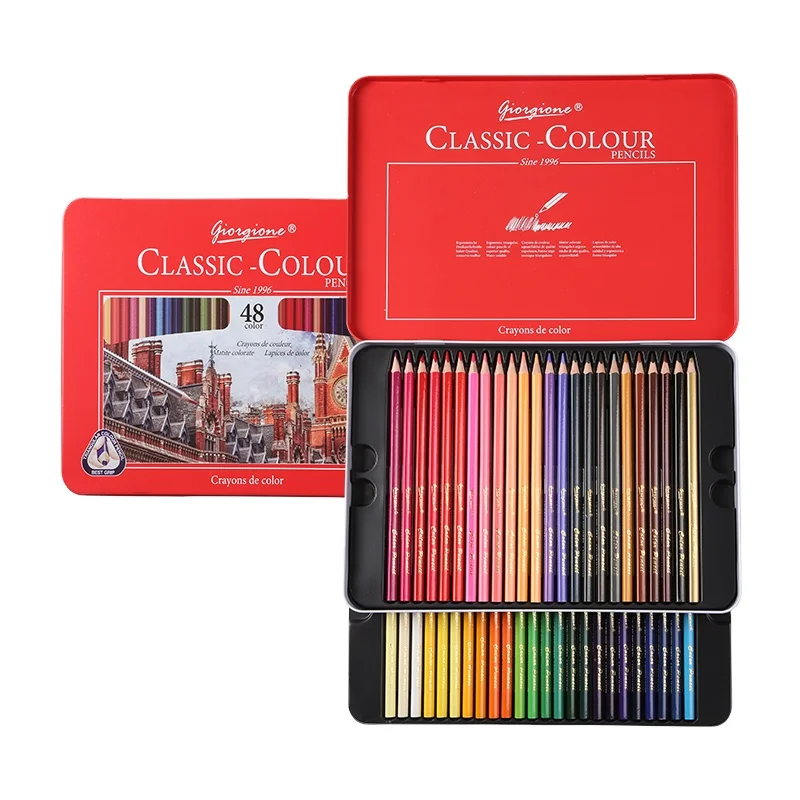 Giorgione Hot Selling 48 Colors 3.8 mm Soft Oil-based color pencils With Tin Box