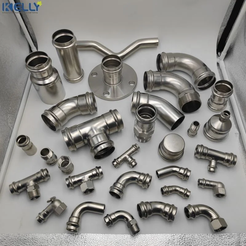 Stainless Steel 304/316L DVGW V-profile Press Plumbing Fittings elbow/tee/reducer/coupling/cross