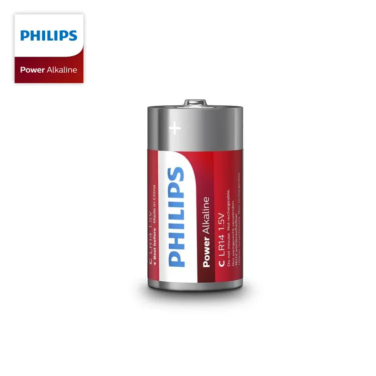 Available in AA, AAA, C, D and 9V long-lasting batteries are formulated PHILIPS Power Alkaline C 1.5V battery
