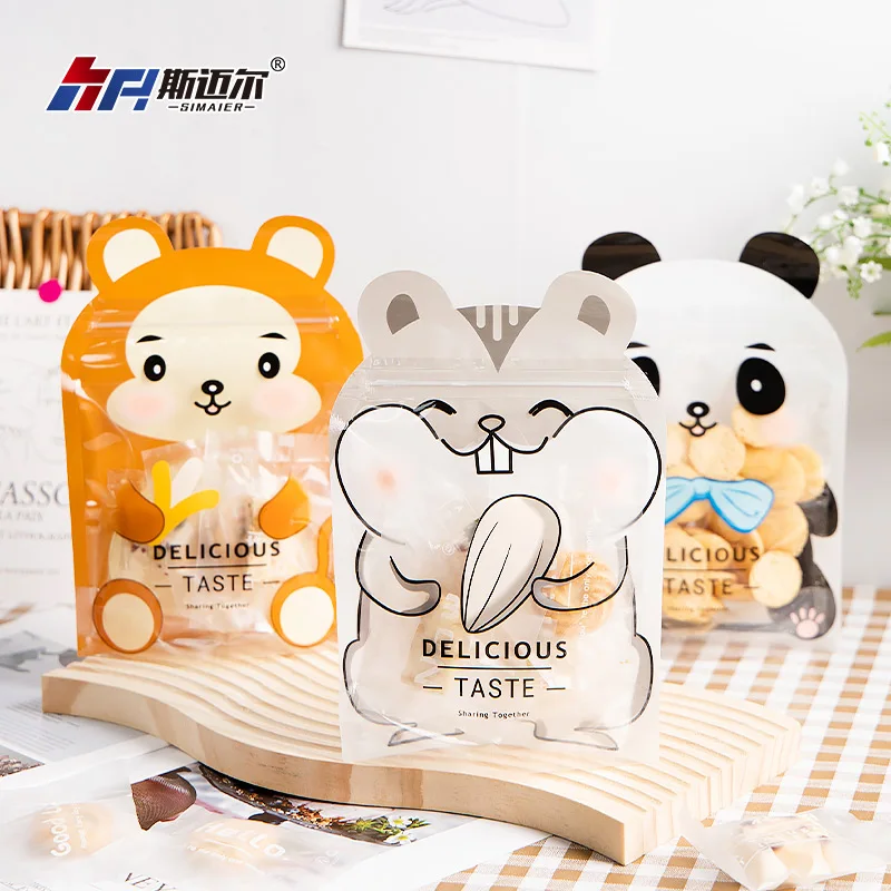 Customized Cartoon Snack Ziplock Bag Special Shaped Standing Up Pouches Biscuit Candy Food Zipper Packaging Bag With Window