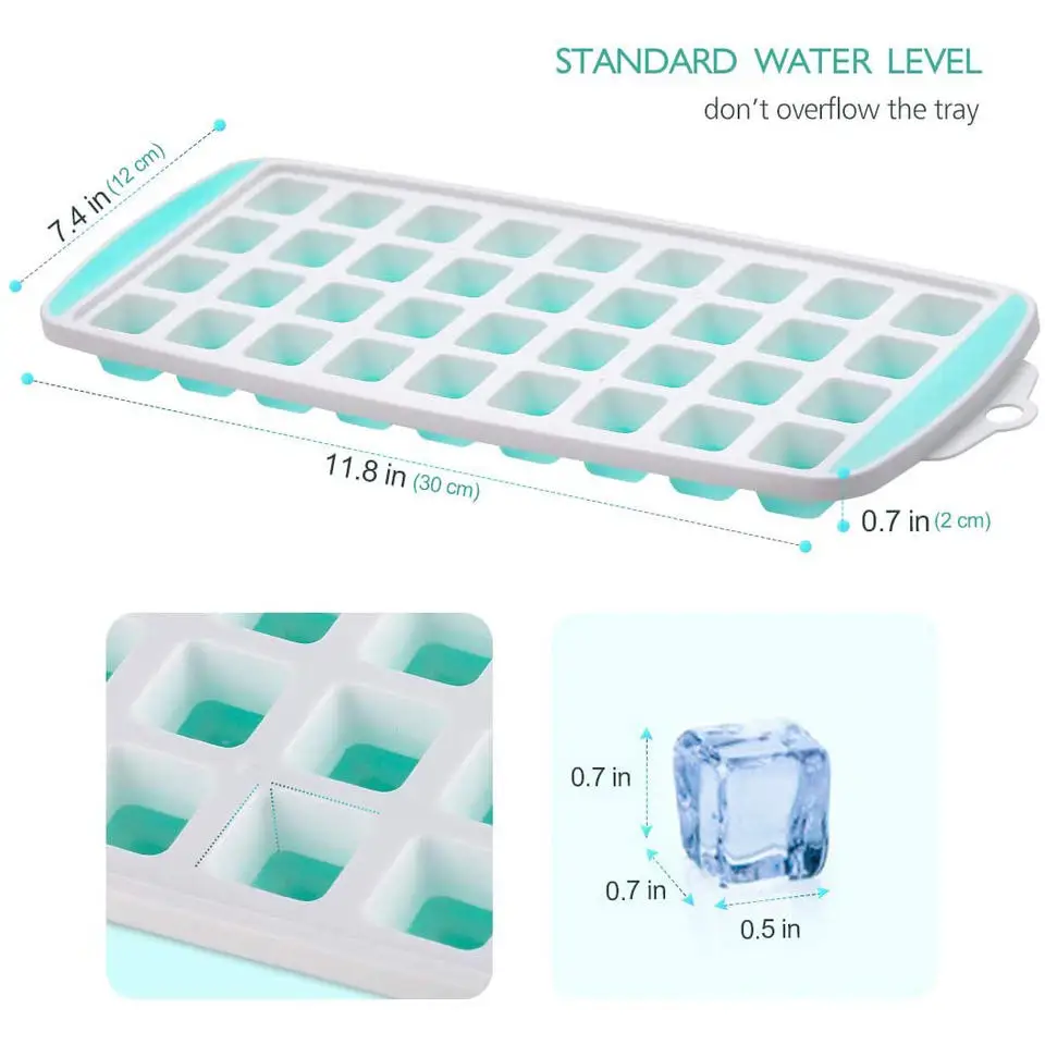 New Style Kitchen Beverages Cocktails Rectangle Soft Durable Colorful Quick Frozen Mold Lid Silicone Ice Cube Tray