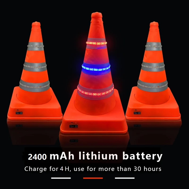Orange waterproof warning Portable Pop Up collapsible light road cone 16 inch reflective led traffic cone for private car