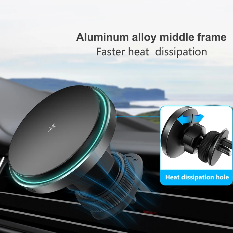 15W Qi Quick Fast Charger Automotive Air Vent Magnet Mount Mobile Phone Charging Stand Magnetic Car Holder