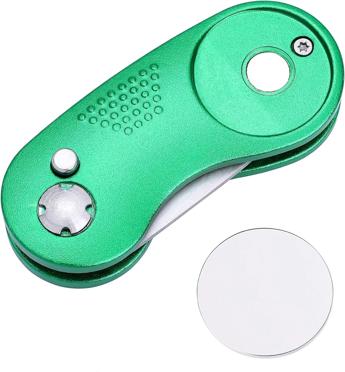 Custom logo aluminium golf divot tool repair switchblade tool pitch fork with detachable golf ball marker