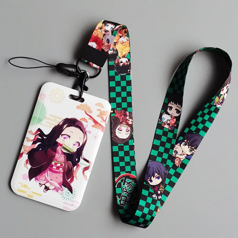 28 Styles double-sided printing Anime Bus Card Case School Meal Plastic Cards Holders Anime Card Lanyard ID Demon Slayer