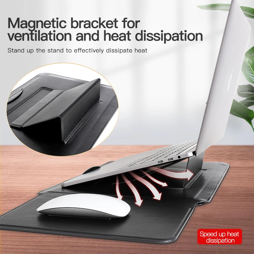 Good Quality Shockproof Laptop Sleeve Case Magnetic Laptop Sleeve Stand Bag Leather 4 in 1 Unisex Laptop Bag