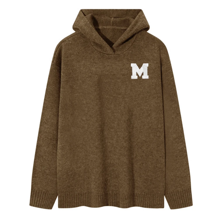 Cashmere Cardigan Hooded Knitwear Vintage Embroidery Cashmere Hoodie Custom Men Warm Casual Cashmere Knit Hoodie