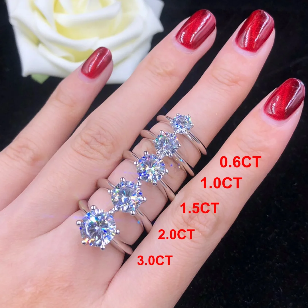 Etsy Wholesale Women Jewelry S925 Sterling Silver Gold Plated 1/2/3ct D VVS Moissanite Diamond Engagement Wedding Band Ring with GRA