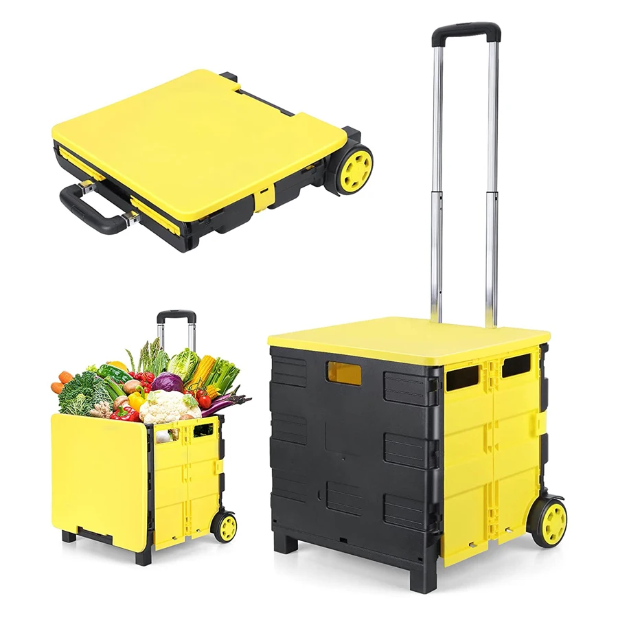 Factory Price Portable Durable Plastic Wheels Folding Trolley, Folding Boot Shopping Cart
