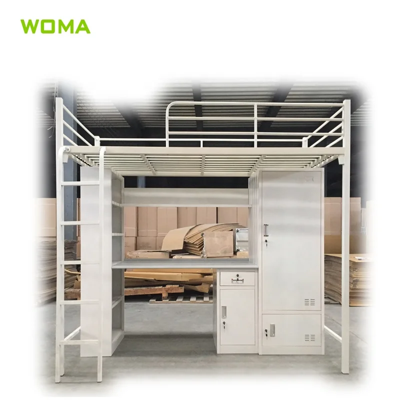 Student Dormitory Metal Bunk Bed With Desk and Wardrobe