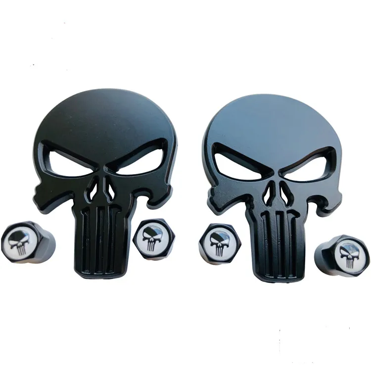 Punisher Sticker Decal Emblem With Matching Wheel Tire Valve Caps