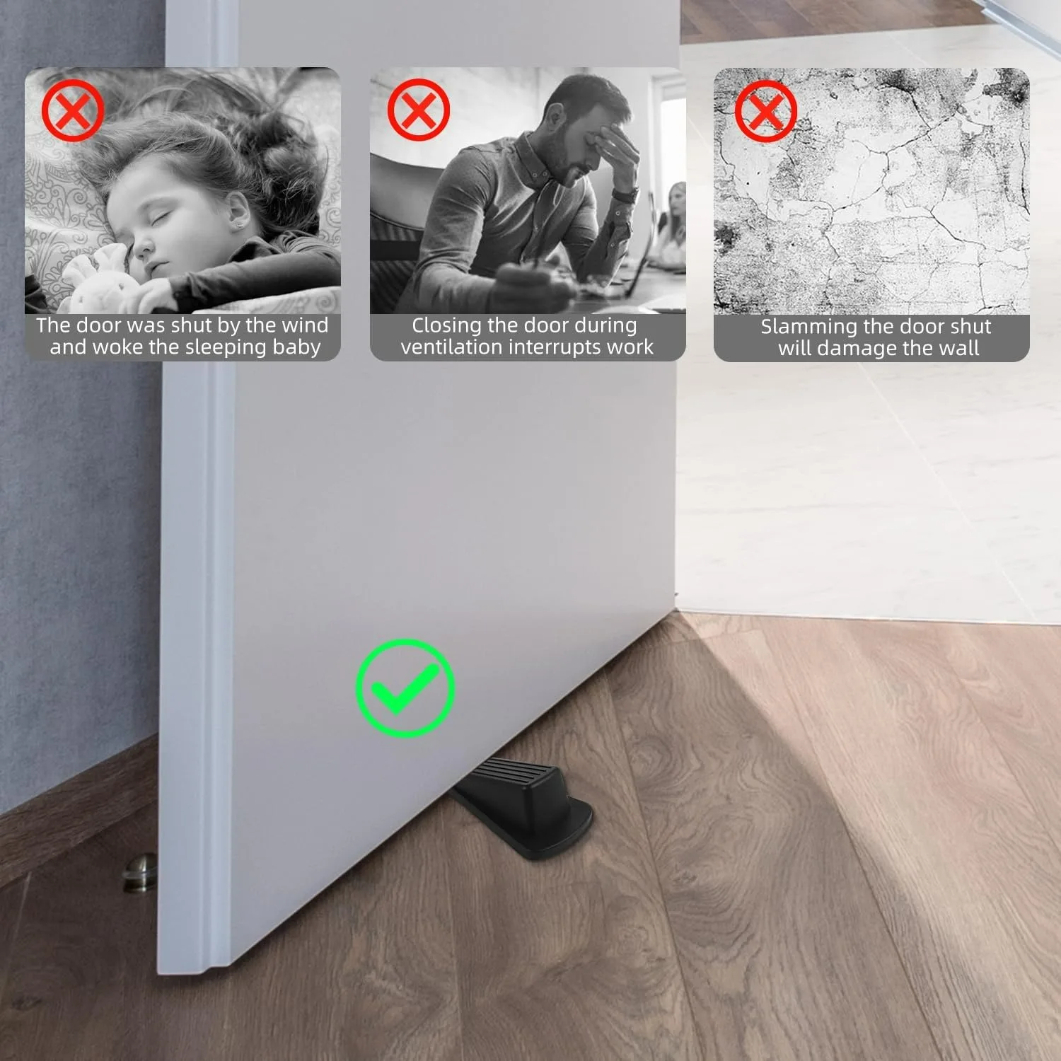 Premium Rubber Door Stoppers for Bottom of Door on Floor Wedge  Sturdy Stackable  Stops for Heavy Duty Door