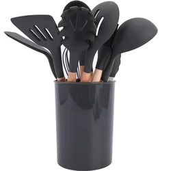 12 Pcs baking household heat resistant food grade spatula shovel set wooden handle silicone kitchen utensils