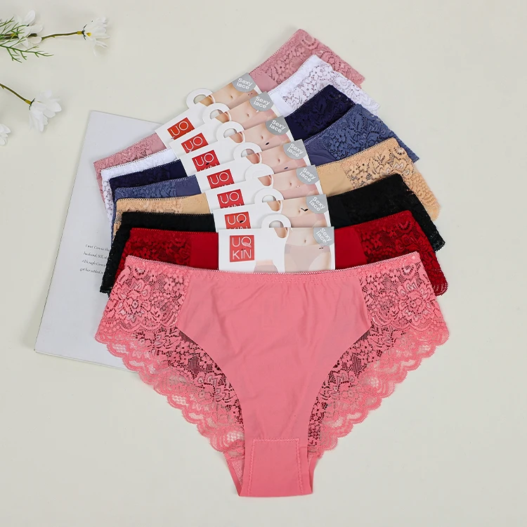 UOKIN  Ladies Mid-waist Nylon Lace Underwear Ice Silk Simple Breathable Comfortable Briefs Ultra-thin Sexy Spandex Panties