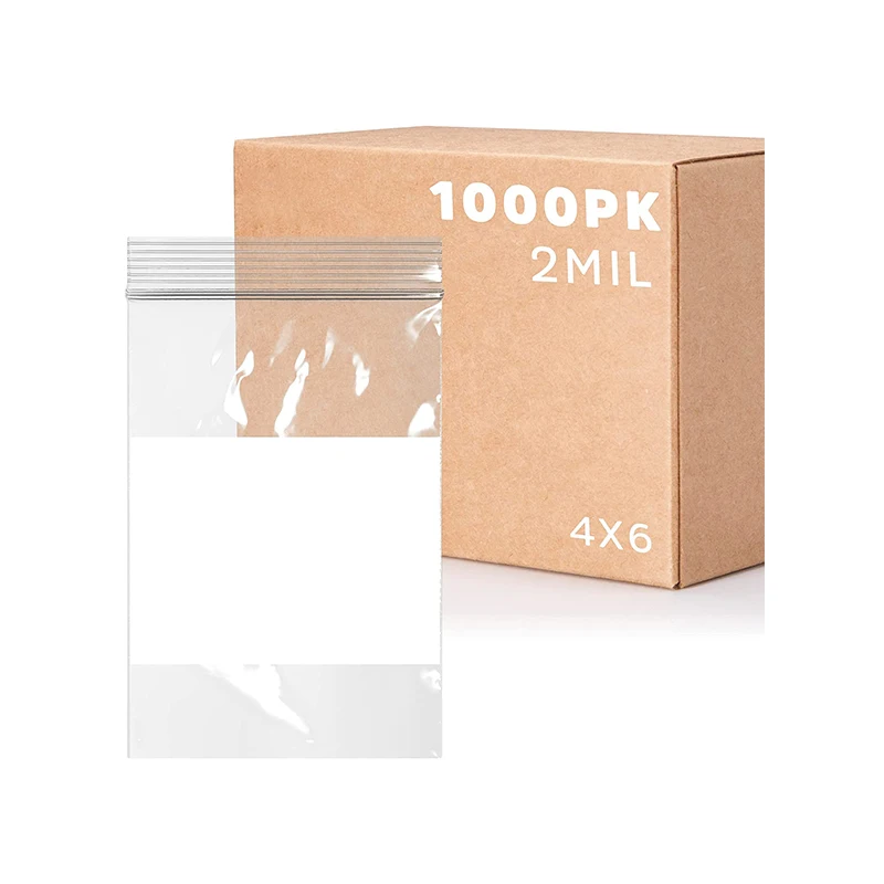 Food Grade Clear 2 mil Thick Poly Bag PE Plastic Small Zip Bags With White Block For Storage