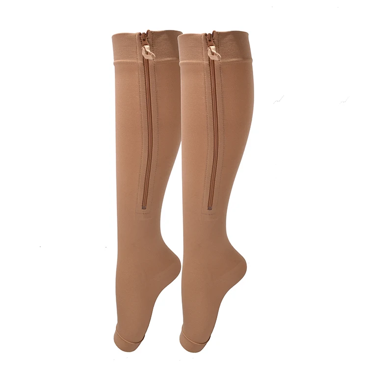20-40 mmhg Open Toe Preventing Varicose Veins Socks Knee High Compression Shaper Zipper Compression Socks