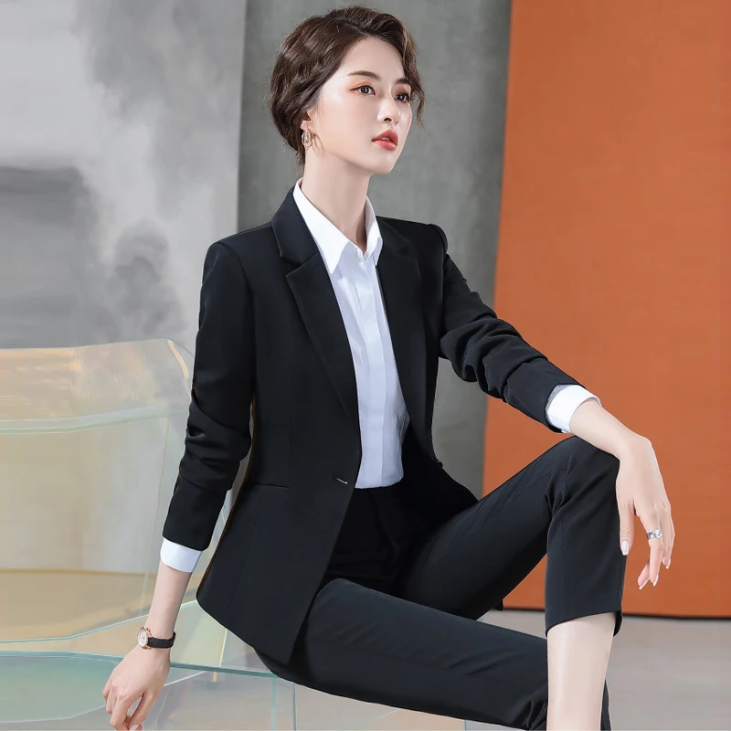 Fashion new women pants suits business formal long sleeve slim blazer and pants office ladies temperament work wear