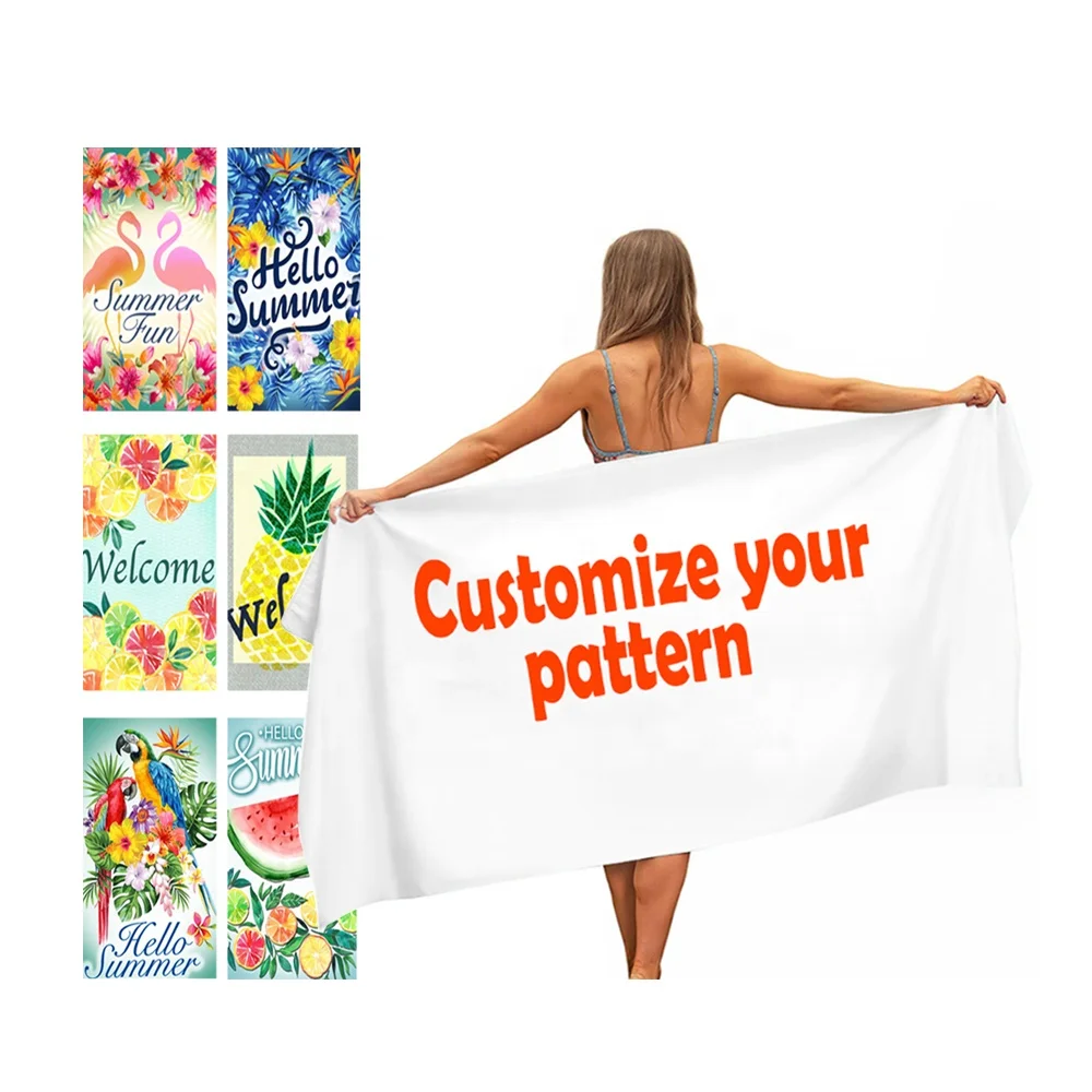 Wholesale 75*150CM Quick Dry Sand Free Towel Beach Cotton Microfiber Beach Towel With Logo Custom Print