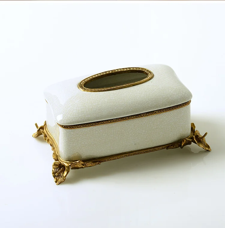 2024 newest designs  fashion antique luxury  brass ceramic tissue box holder for home office clubhouse hotel  table decorations
