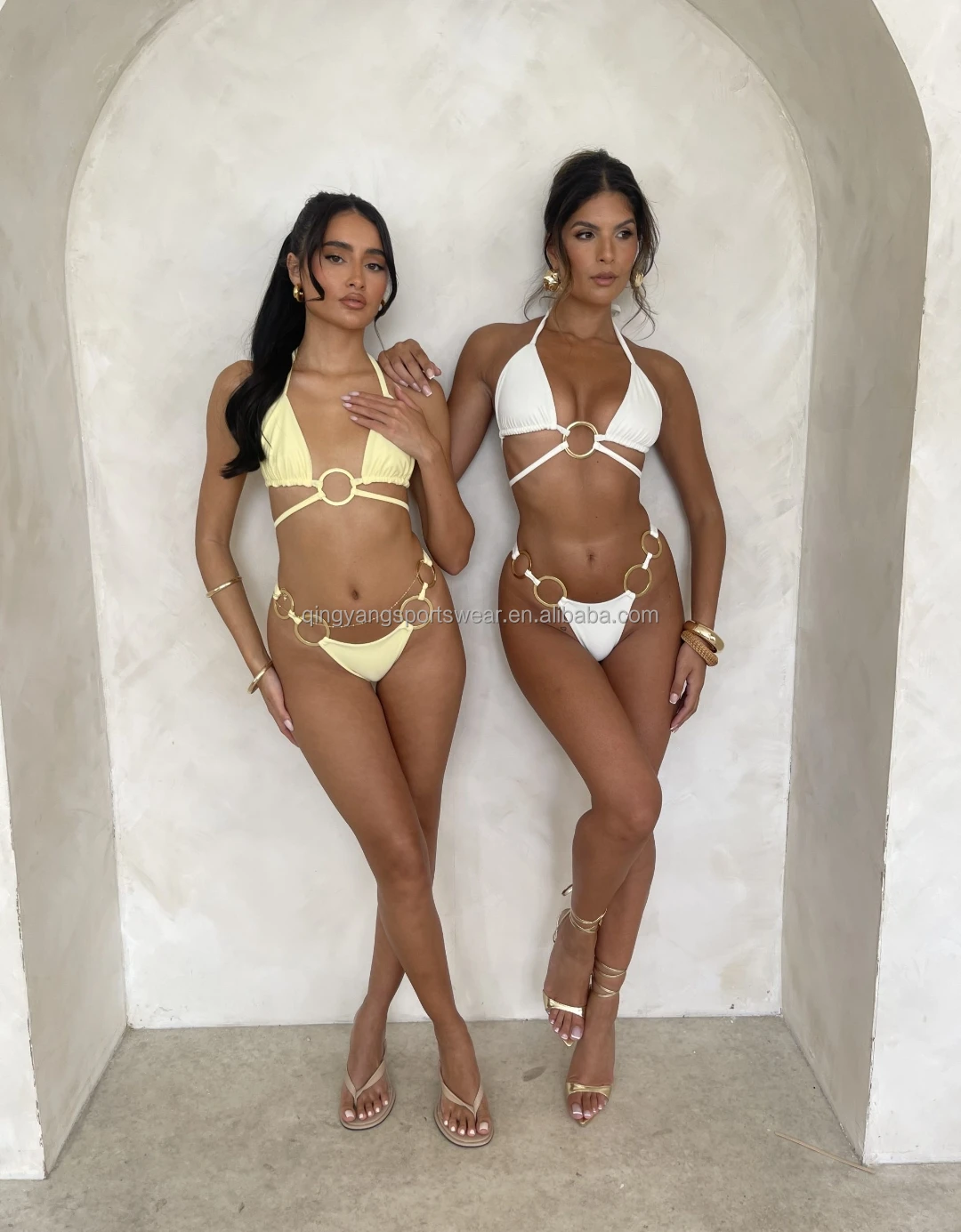 2024 New Custom metal ring Girl Cute Swimwear Thong Two Pieces Swimsuit Sexy Bikini for Women Swimwear