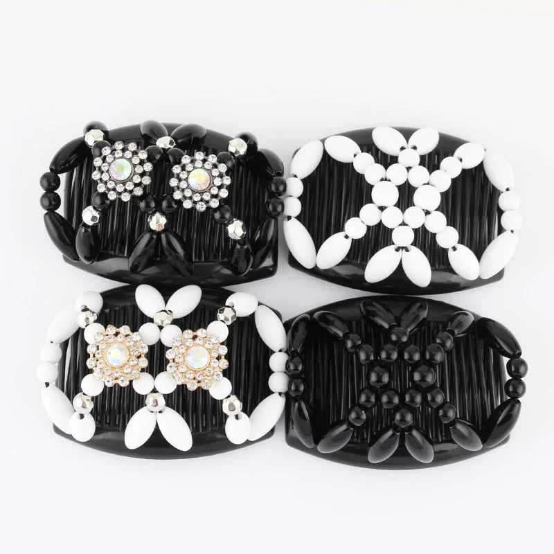 Wholesale Elastic Hairpin Stretch Hair Comb Hot Sales Beaded Hair Magic Comb Clip Beads Pin Ladies Hair Accessories
