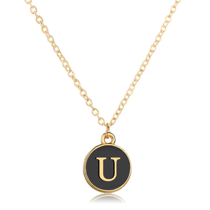American and Europe Fashion Design  Gold Chain Initial Letter Enamel Charm Necklace