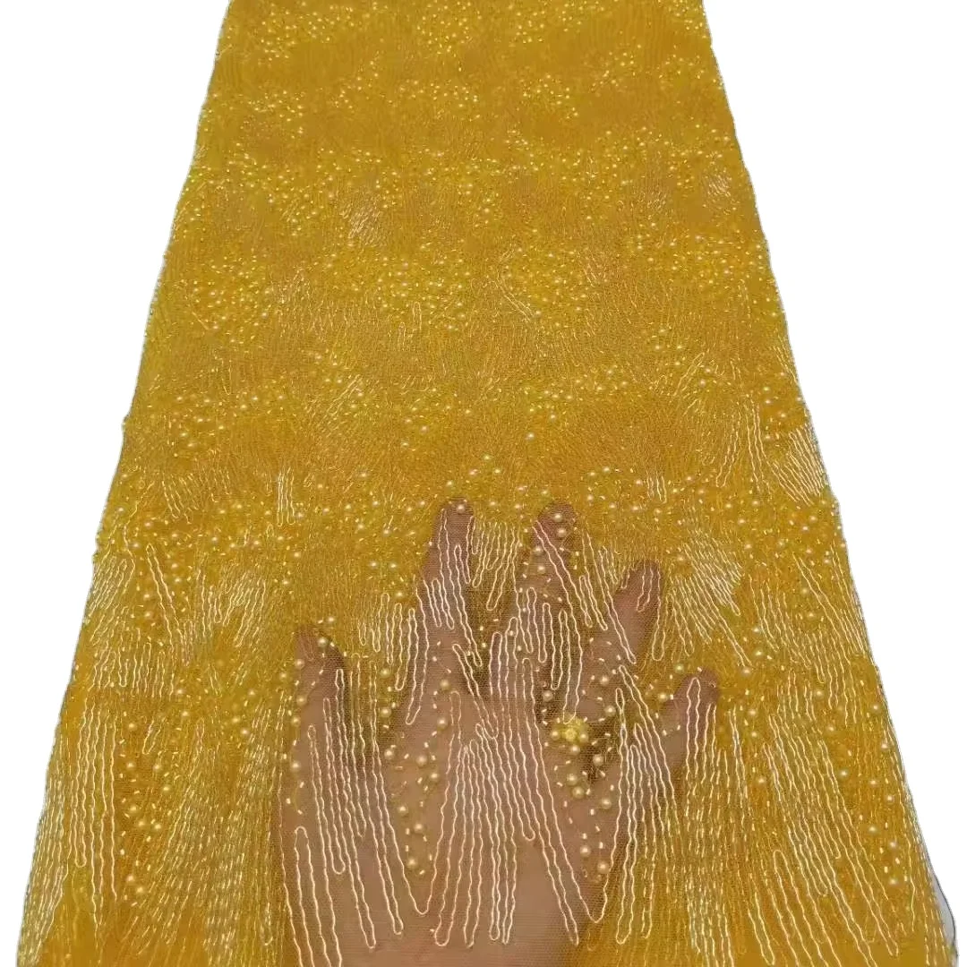 Indian Embroidery Lace Handmade Beaded Bridal Voile Lace Fabric Bead Embroidery Lace For Wedding Dresses