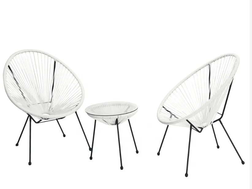 UN Leisure Plastic Acapulco Chair Set Outdoor String Furniture Wicker Bistro Furniture Set Garden Patio Rattan Table Chair Set