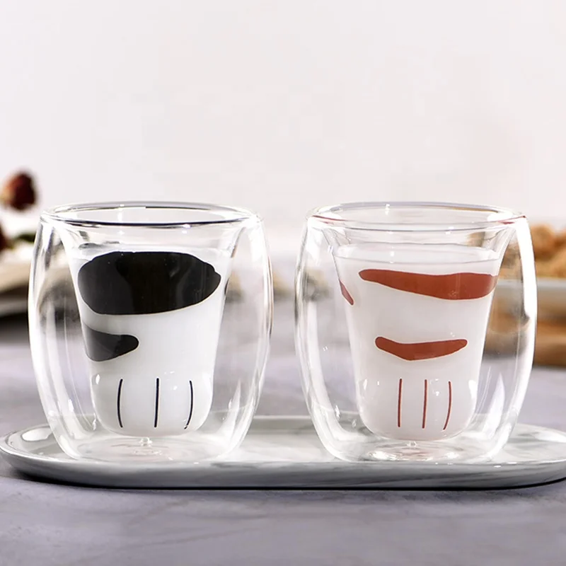 Heat-resistant Handmade Reusable Creative Double Wall Glass Cat Claw  Cup