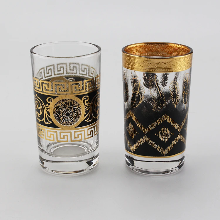 New Hot Selling  5OZ Glass Tumbler customized Moroccan Tea Cup Sets With Handmade Decal Water Glass Set islamic tea set