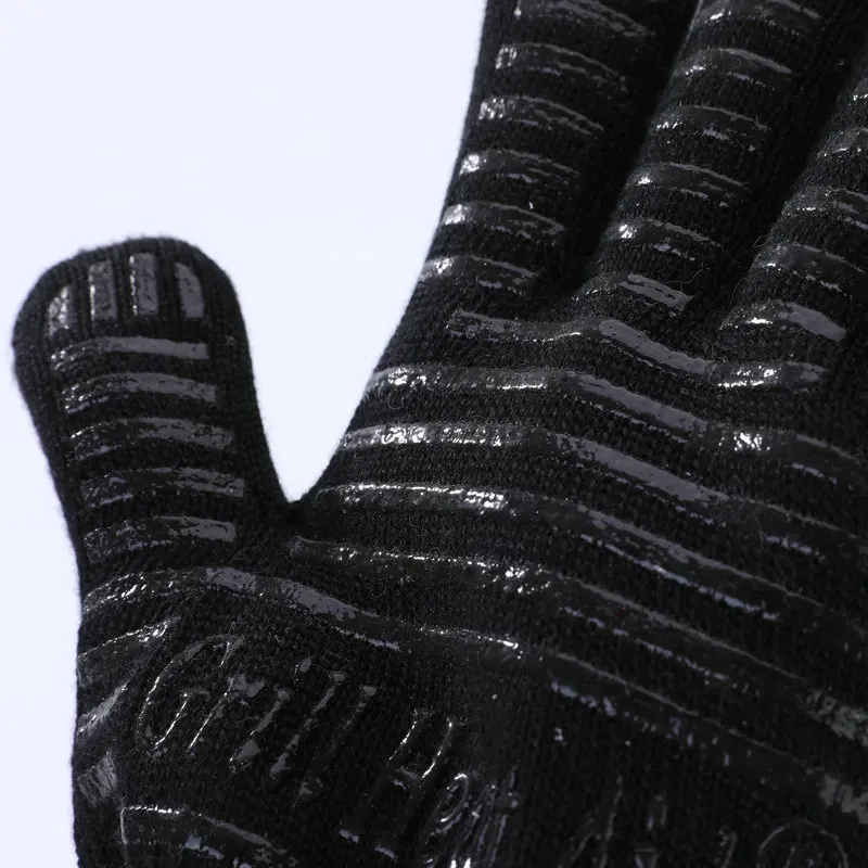 Aramid Fiber Plus Non-slip Silicone Bbq Cooking Glove 1472f Extreme Heat Resistant Black Bbq Gloves Oem