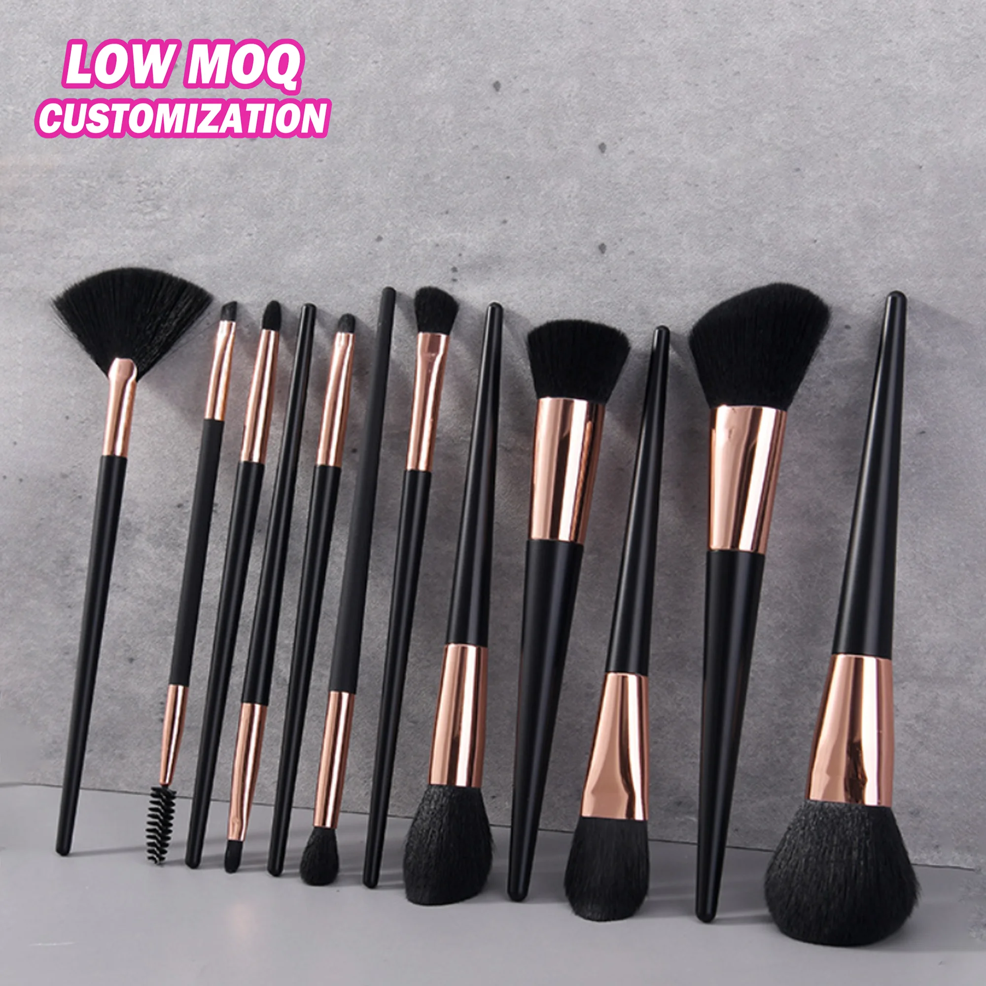 private label 12pcs high quality makeup brushes black and gold cosmetic brush makeup make up brush set